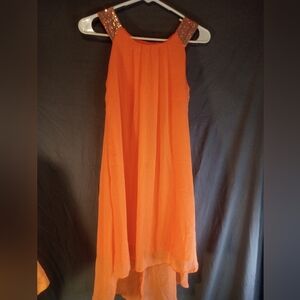Lemon Kiss Orange Sleeveless Chiffon Dress with Embellished Straps